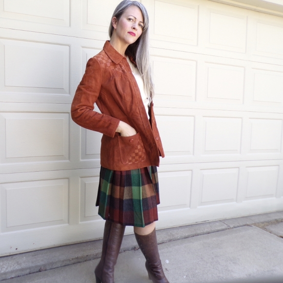 PLAID VINTAGE SKIRT green brown wool xs - Picture 1 of 10